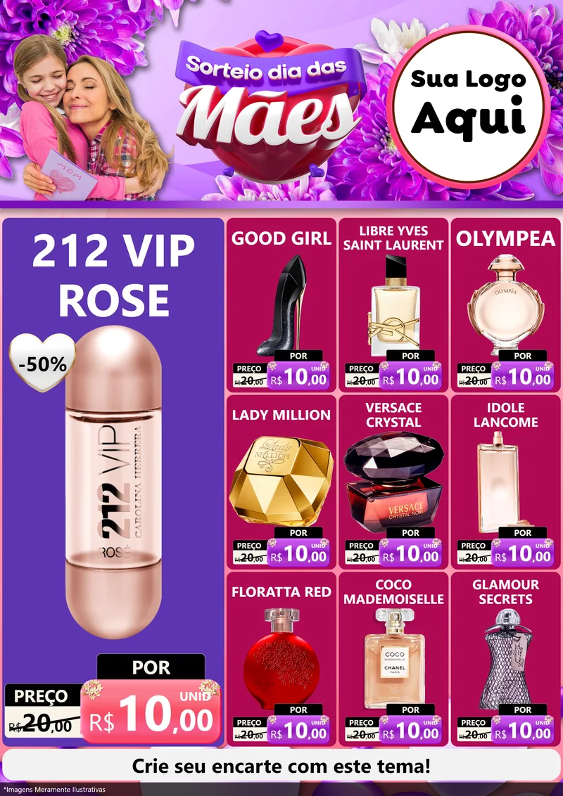 Modelo de Encarte para Encarte A4 Vertical com o tema Sorteio Dia das Mães para Perfumes