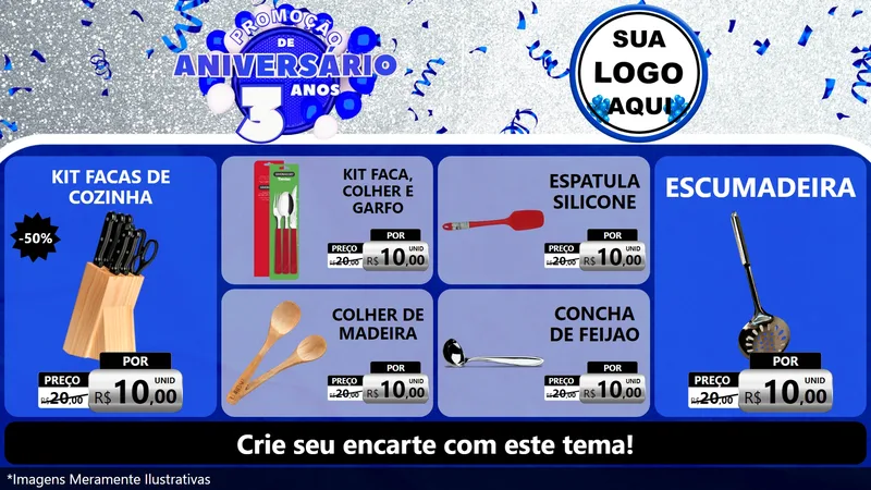 Modelo de TV para TV Horizontal com o tema Promoção de Aniversário - 3 Anos para Utilidades Domésticas