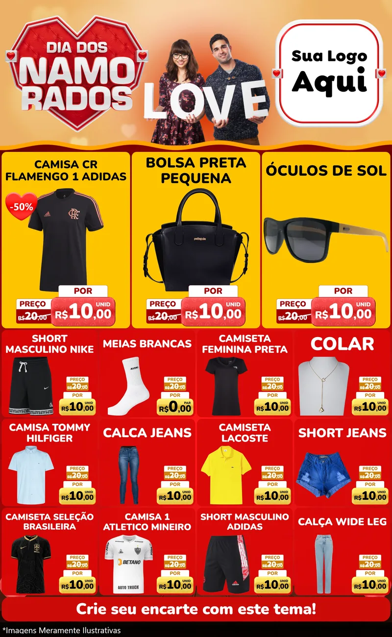 Modelo de Encarte para Encarte Grande com o tema Dia dos Namorados para Roupas e acessórios