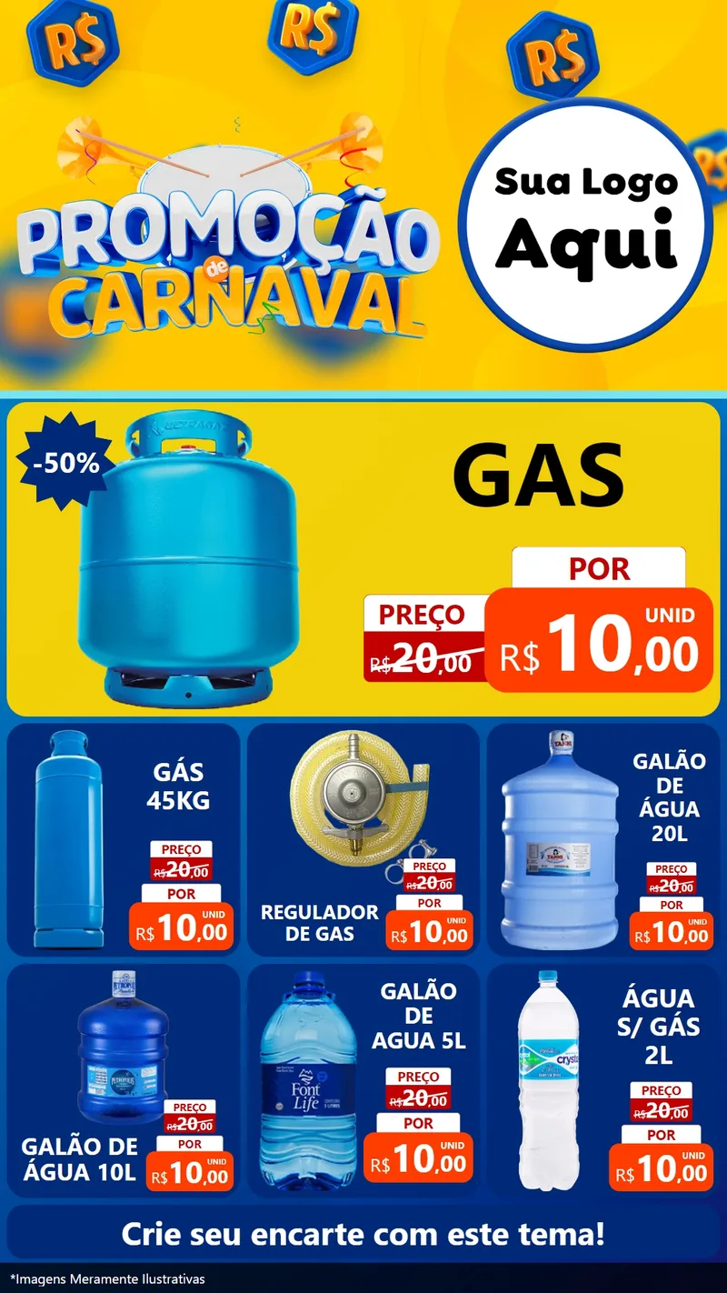 Modelo de Rede Social para Stories com o tema Promoção de Carnaval para Água e gás