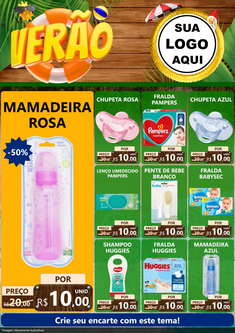 Modelo de Encarte para Encarte A4 Vertical com o tema Verão para Bebês