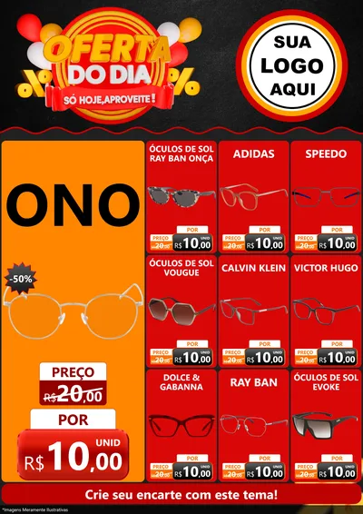Modelo de Encarte para Encarte A4 Vertical com o tema Oferta do Dia - Só hoje, Aproveite! para Óticas