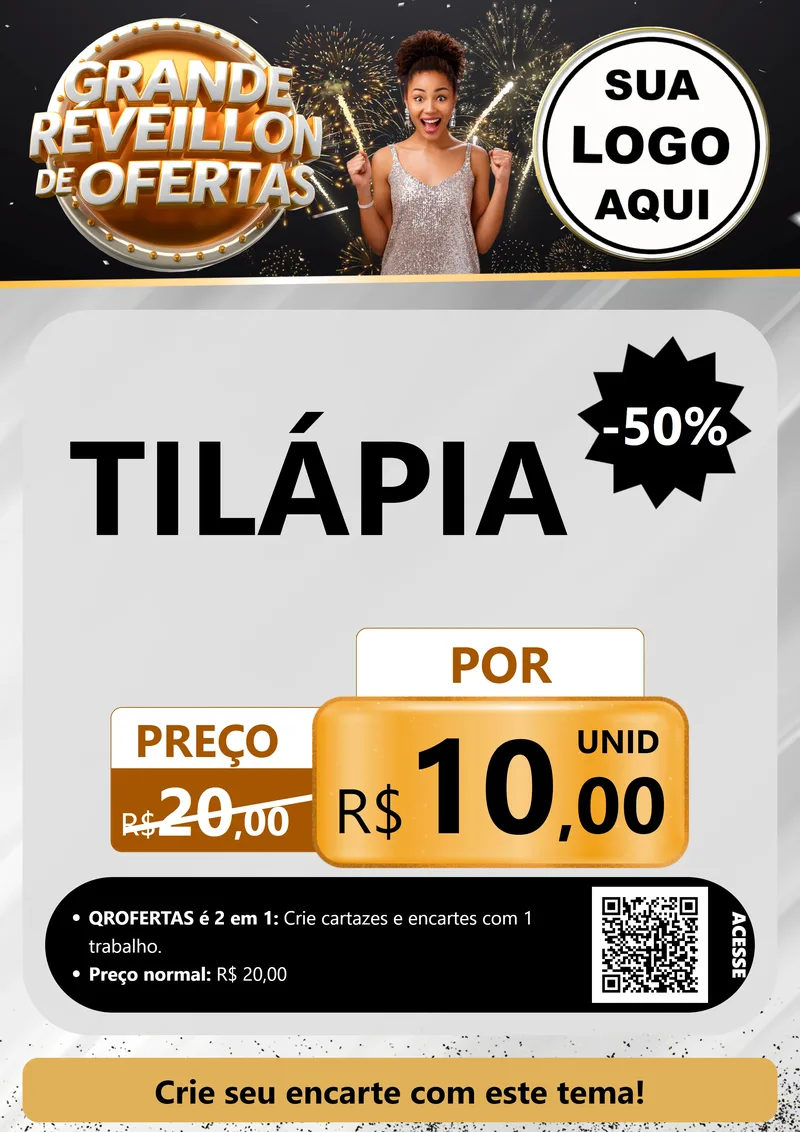 Modelo de Cartaz para Cartaz A4 Vertical com o tema Grande Réveillon de Ofertas para Peixaria