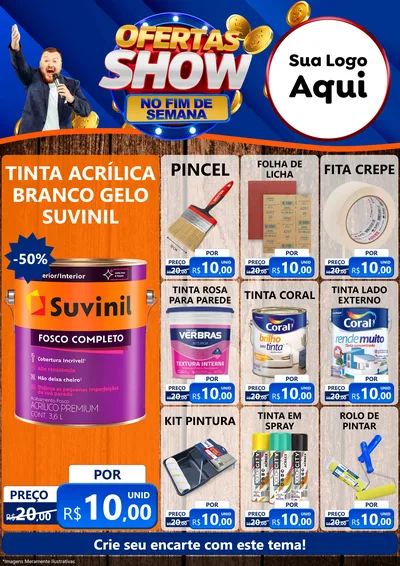 Modelo de Encarte para Encarte A4 Vertical com o tema Ofertas Show No Fim De Semana para Tintas e Ferramentas