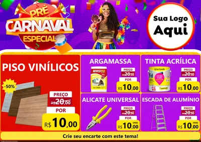 Modelo de Encarte para Encarte A4 Horizontal com o tema Pré-Carnaval Especial para Material para Construção