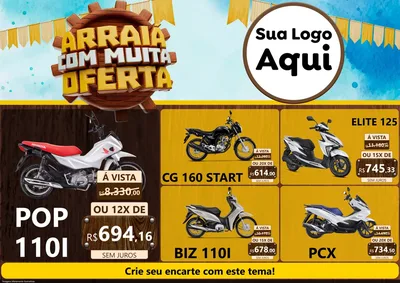 Modelo de Encarte para Encarte A4 Horizontal com o tema Ofertas de São João - Junina para Concessionaria de Motos