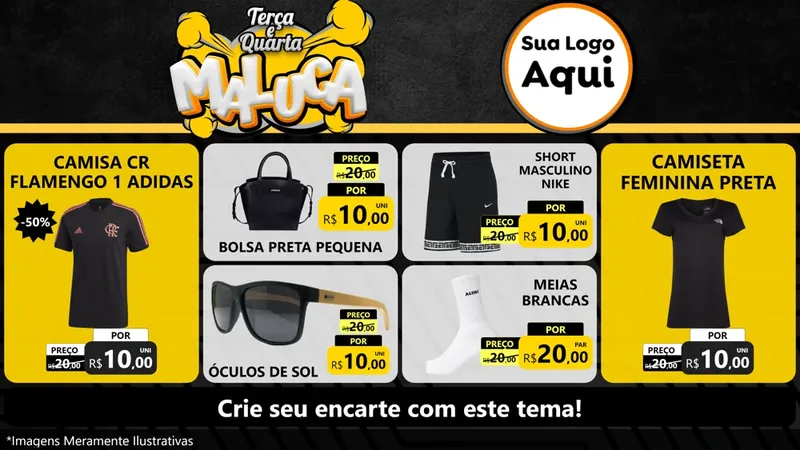 Modelo de TV para TV Horizontal com o tema Terça e Quarta Maluca para Roupas e acessórios