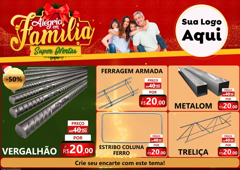 Modelo de Encarte para Encarte A4 Horizontal com o tema Alegria em Família Super Ofertas - Natal para Ferragens