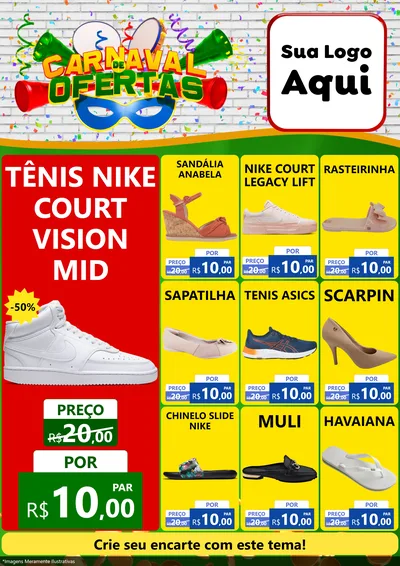 Modelo de Encarte para Encarte A4 Vertical com o tema Carnaval de Ofertas para Calçados