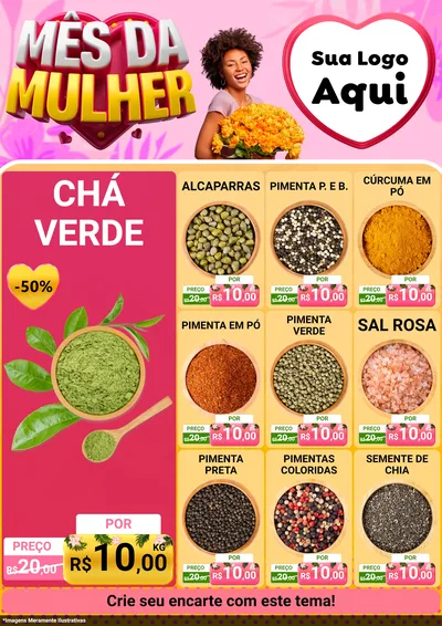 Modelo de Encarte para Encarte A4 Vertical com o tema Mês da Mulher para Produtos Naturais
