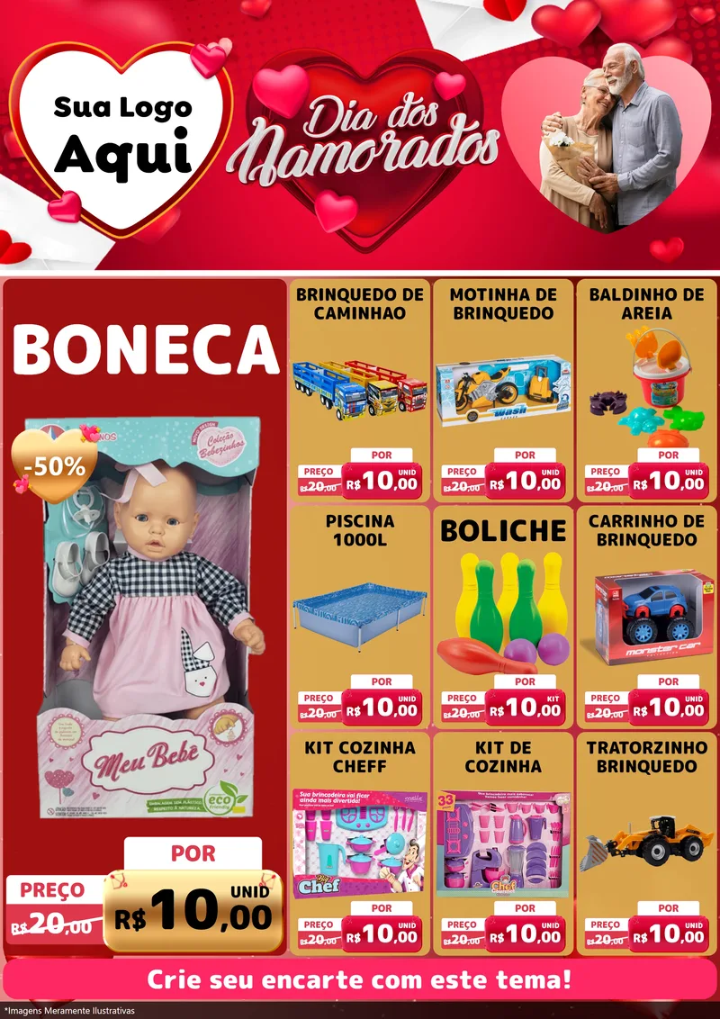 Modelo de Encarte para Encarte A4 Vertical com o tema Dia Dos Namorados para Brinquedos