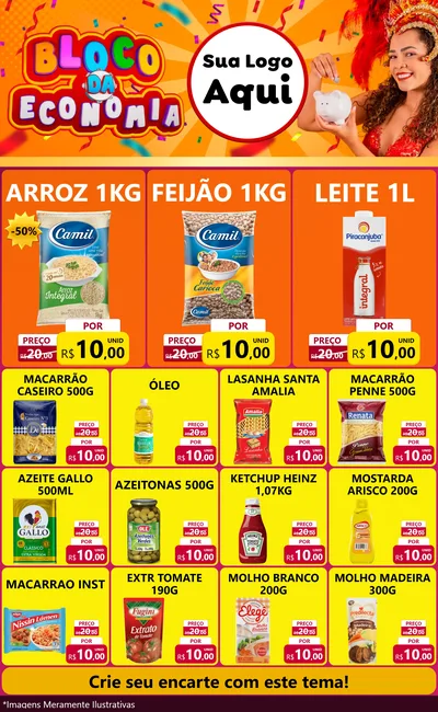 Modelo de Encarte para Encarte Grande com o tema Bloco da Economia para Supermercado