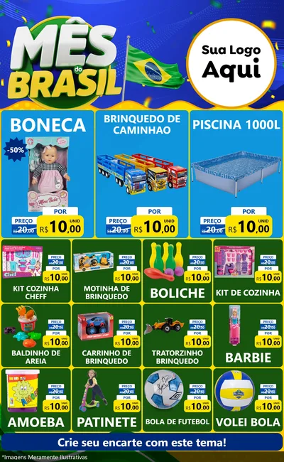 Modelo de Encarte para Encarte Grande com o tema Mês do Brasil para Brinquedos
