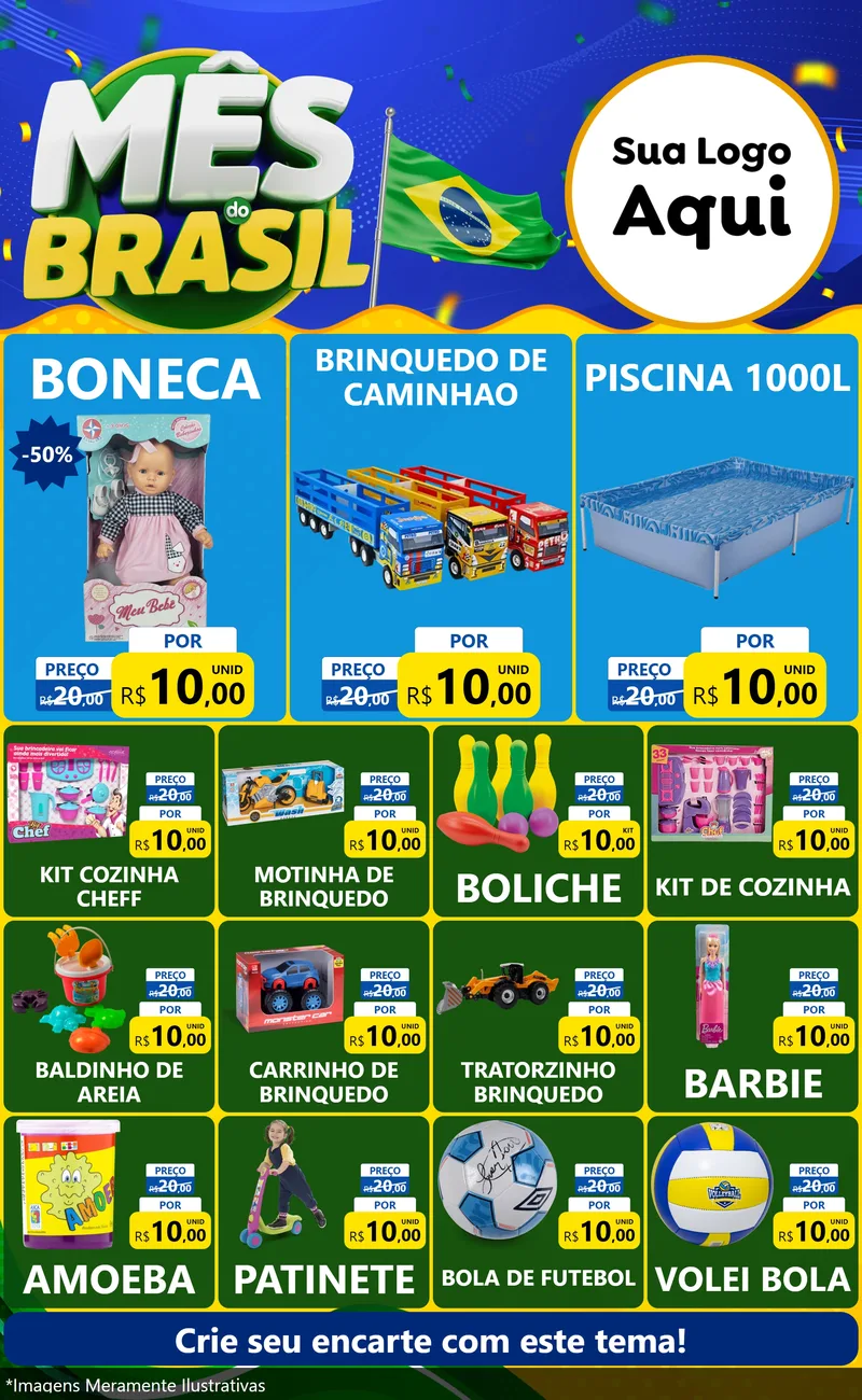 Modelo de Encarte para Encarte Grande com o tema Mês do Brasil para Brinquedos