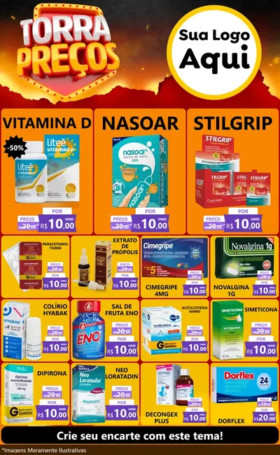 Modelo de Encarte para Encarte Grande com o tema Torra Preços para Farmácia