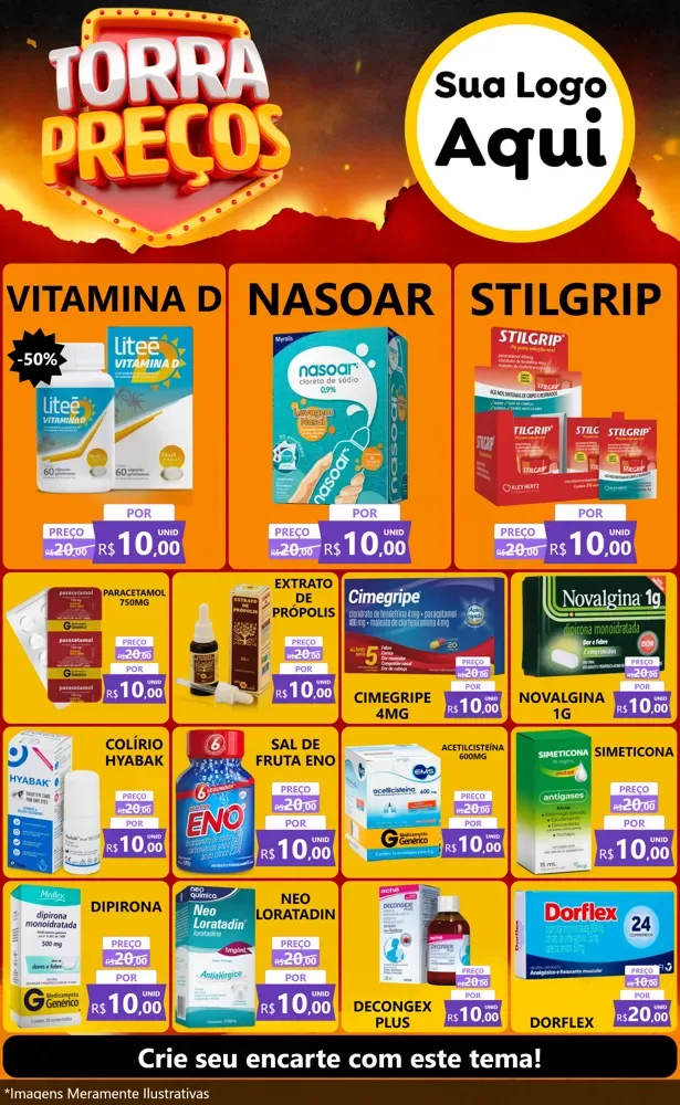 Modelo de Encarte para Encarte Grande com o tema Torra Preços para Farmácia