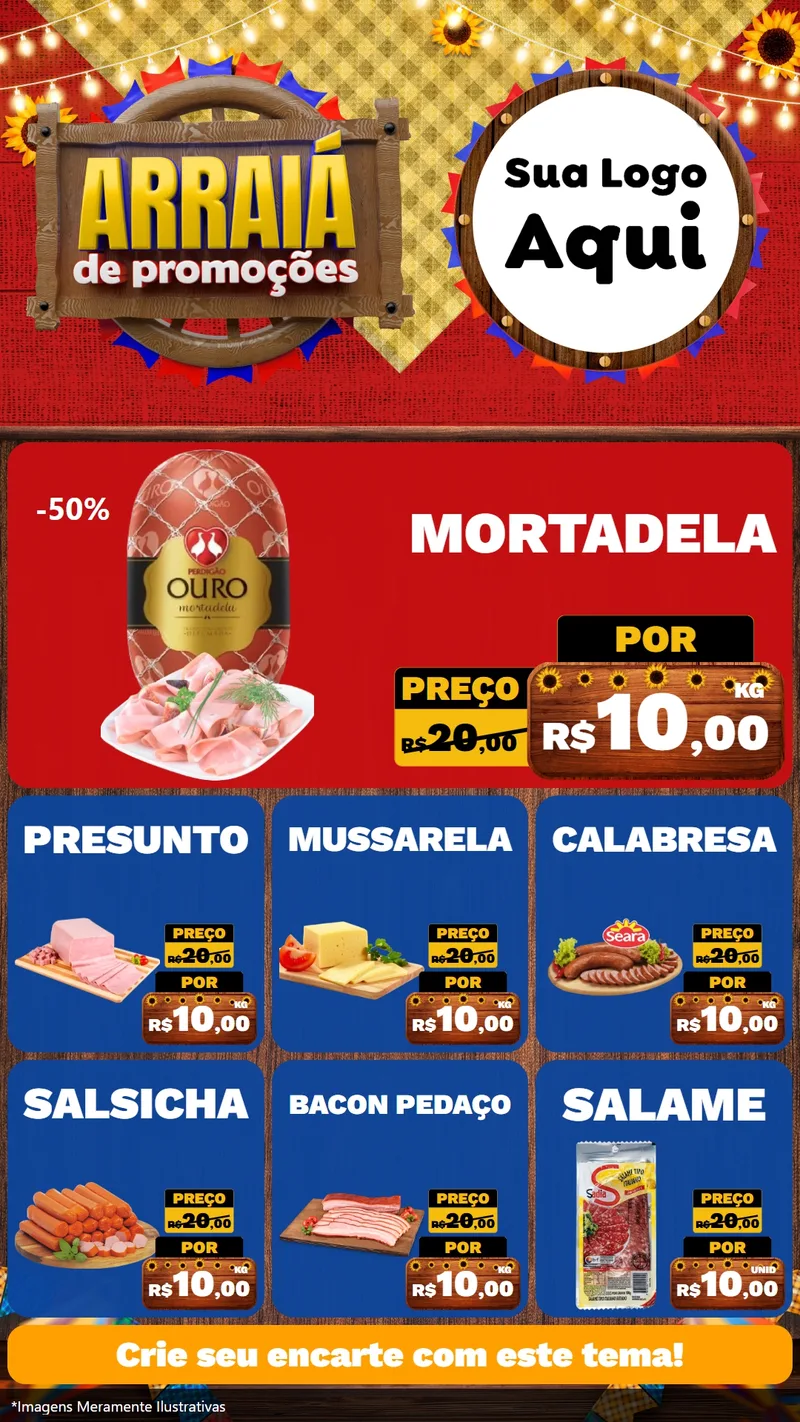 Modelo de Rede Social para Stories com o tema Arraiá de Promoções para Frios e Laticínios
