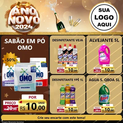 Modelo de Rede Social para Feed Facebook com o tema Feliz Ano Novo 2027 para Produtos de Limpeza