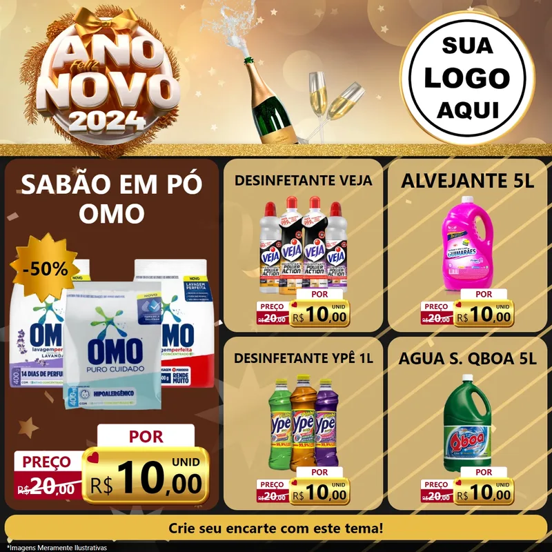 Modelo de Rede Social para Feed Facebook com o tema Feliz Ano Novo 2027 para Produtos de Limpeza