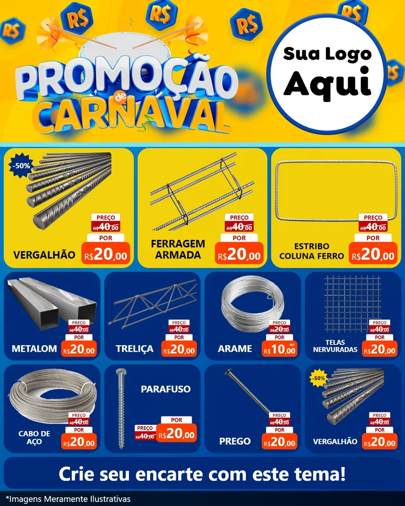 Modelo de Rede Social para Feed Instagram com o tema Promoção de Carnaval para Ferragens