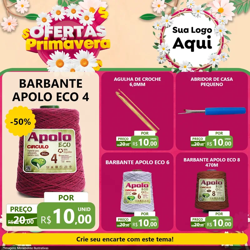 Modelo de Rede Social para Feed Facebook com o tema Ofertas de Primavera para Armarinho e Aviamentos