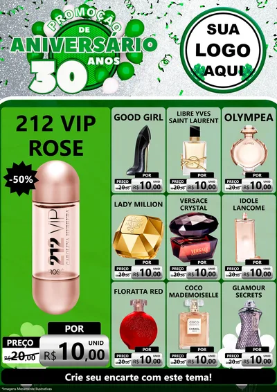 Modelo de Encarte para Encarte A4 Vertical com o tema Promoção de Aniversário - 30 Anos para Perfumes