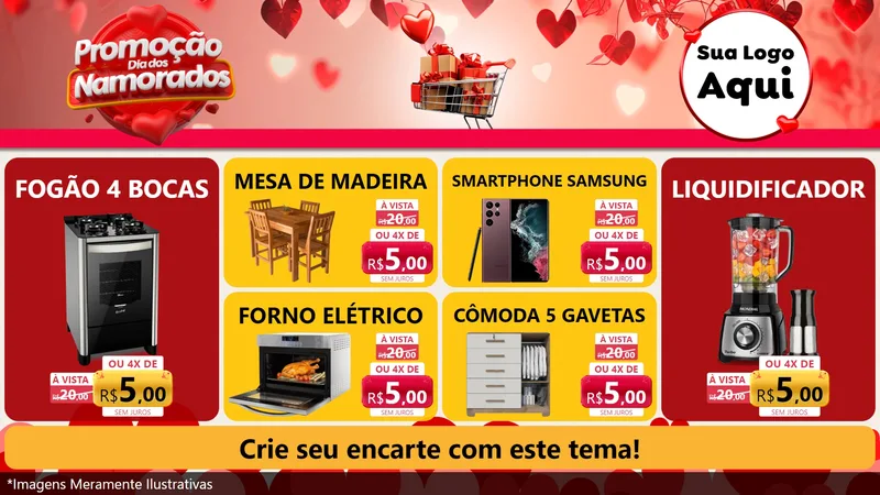 Modelo de TV para TV Horizontal com o tema Promoção Dia dos Namorados para Móveis e Eletro