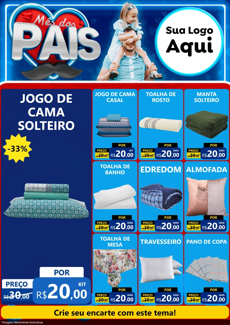 Modelo de Encarte para Encarte A4 Vertical com o tema Mês Dos Pais para Cama, Mesa e Banho
