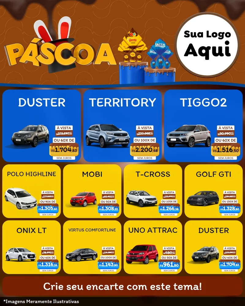 Modelo de Rede Social para Feed Instagram com o tema Páscoa para Concessionaria de Carros