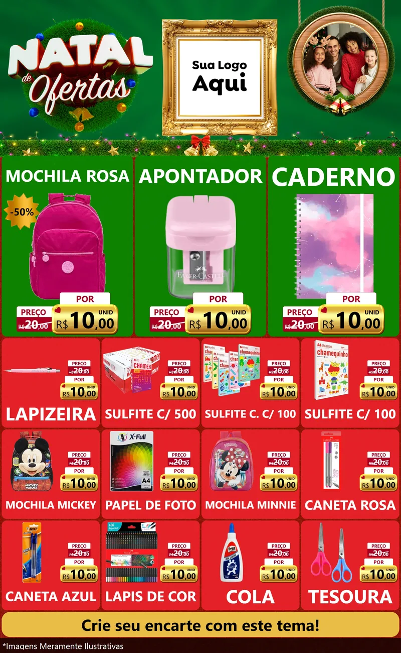 Modelo de Encarte para Encarte Grande com o tema Natal de Ofertas para Papelaria