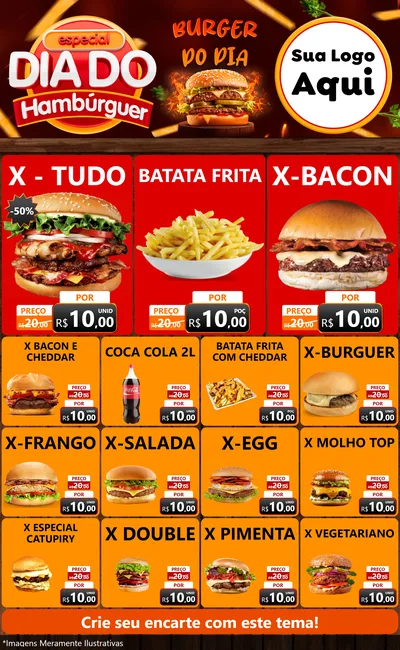 Modelo de Encarte para Encarte Grande com o tema Especial Dia do Hambúrguer para Hamburgueria