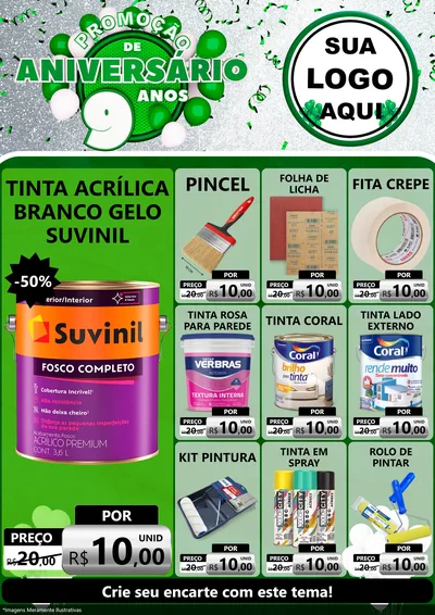 Modelo de Encarte para Encarte A4 Vertical com o tema Promoção de Aniversário - 9 Anos para Tintas e Ferramentas