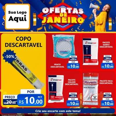 Modelo de Rede Social para Feed Facebook com o tema Ofertas de Janeiro para Embalagens