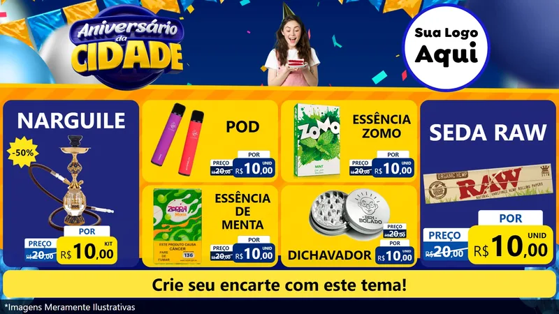 Modelo de TV para TV Horizontal com o tema Aniversário da Cidade para Tabacaria
