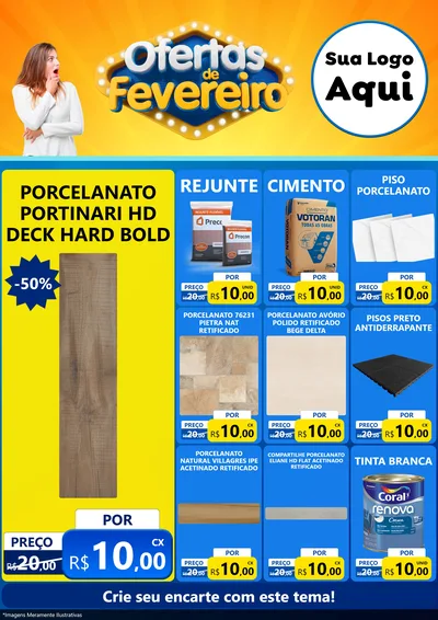 Modelo de Encarte para Encarte A4 Vertical com o tema Ofertas de Fevereiro para Pisos e revestimentos