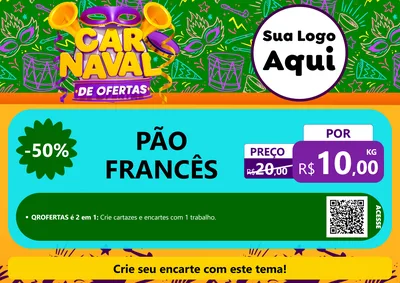 Modelo de Cartaz para Cartaz A4 Horizontal com o tema Carnaval de Ofertas para Padaria