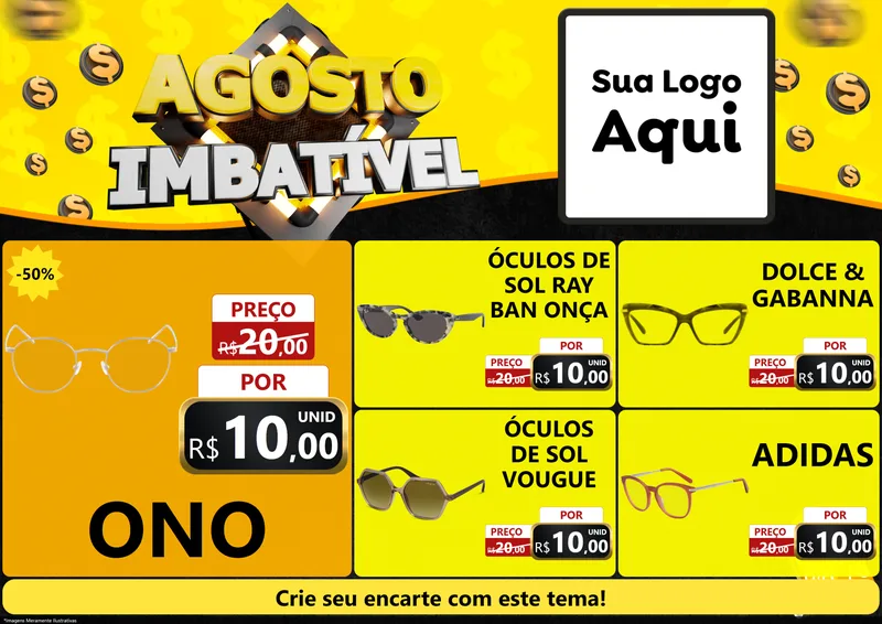 Modelo de Encarte para Encarte A4 Horizontal com o tema Agosto Imbatível para Óticas