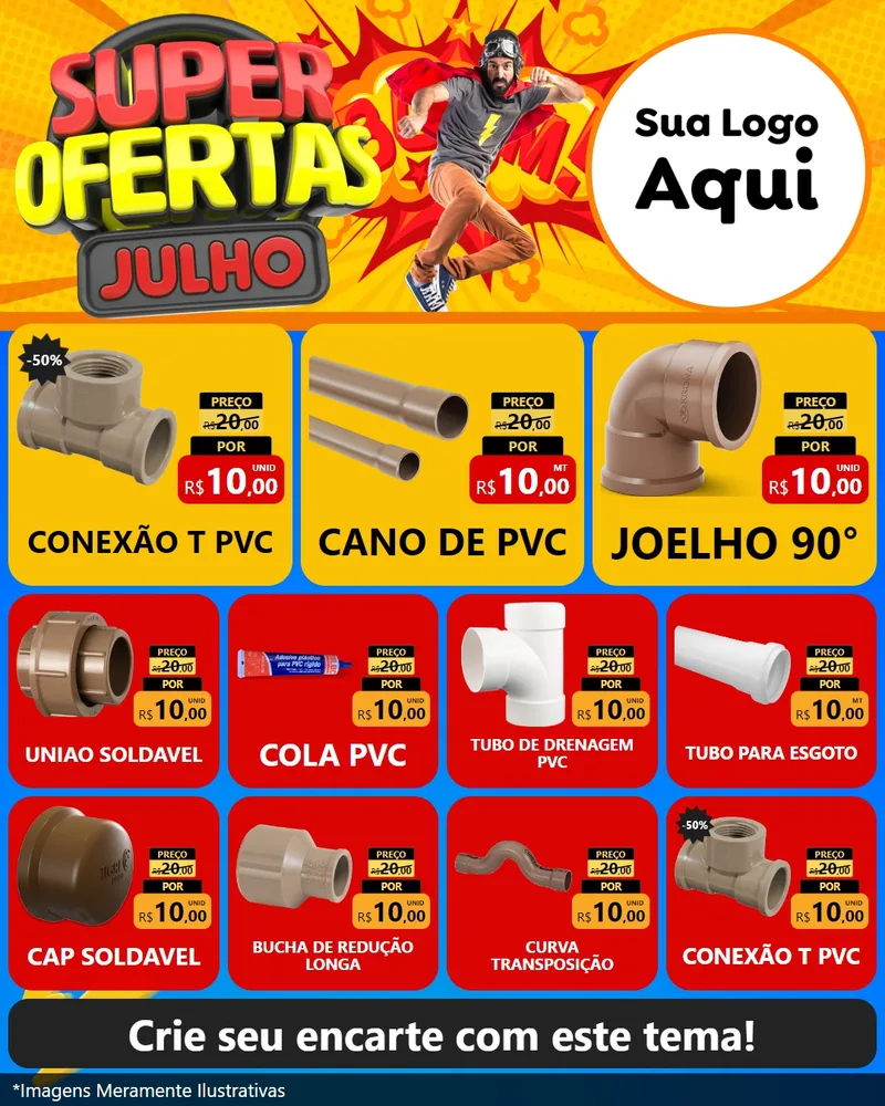 Modelo de Rede Social para Feed Instagram com o tema Super Ofertas Julho para Tubos e conexões