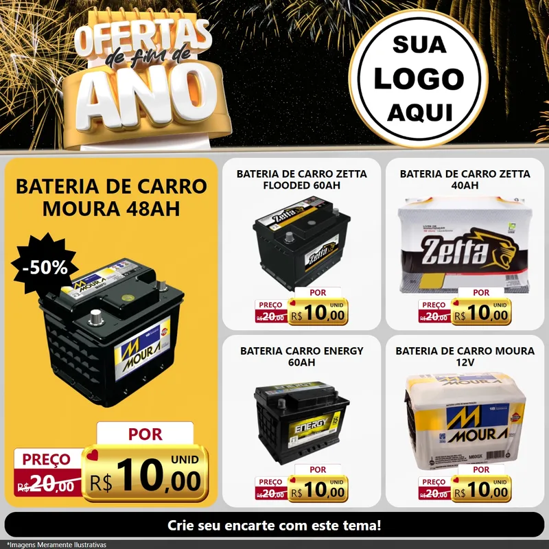 Modelo de Rede Social para Feed Facebook com o tema Ofertas de Fim de Ano para Baterias Elétricas