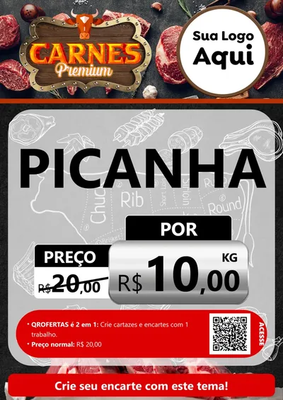 Modelo de Cartaz para Cartaz A4 Vertical com o tema Carnes Premium para Açougue