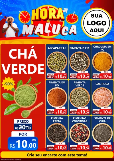 Modelo de Encarte para Encarte A4 Vertical com o tema Hora Maluca para Produtos Naturais