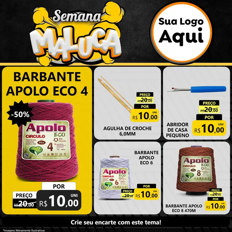 Modelo de Rede Social para Feed Facebook com o tema Semana Maluca para Armarinho e Aviamentos