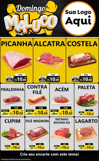 Modelo de Encarte para Encarte Grande com o tema Domingo Maluco para Açougue
