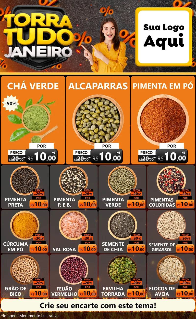 Modelo de Encarte para Encarte Grande com o tema Torra Tudo Janeiro para Produtos Naturais