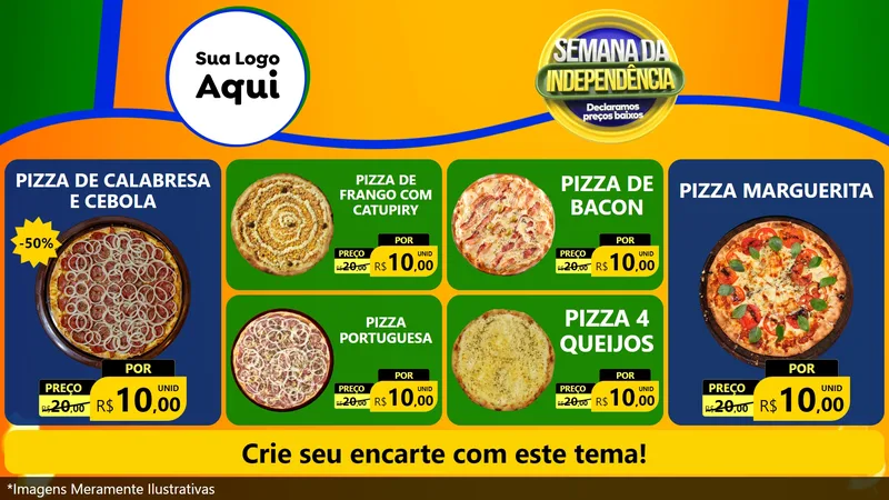Modelo de TV para TV Horizontal com o tema Semana da Independência Declaramos Preços Baixos para Pizzaria