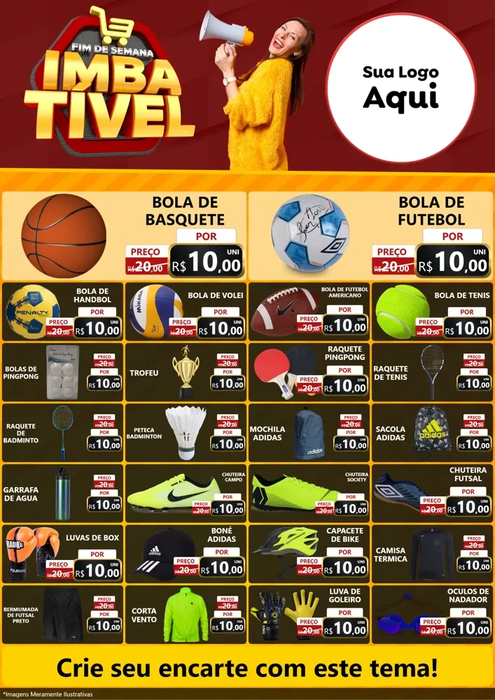 Modelo de Encarte para Encarte A4 Vertical com o tema Fim de Semana Imbatível para Artigos Esportivos
