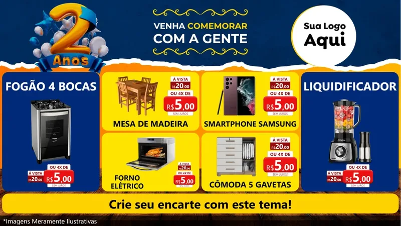 Modelo de TV para TV Horizontal com o tema Aniversário de 2 anos para Móveis e Eletro