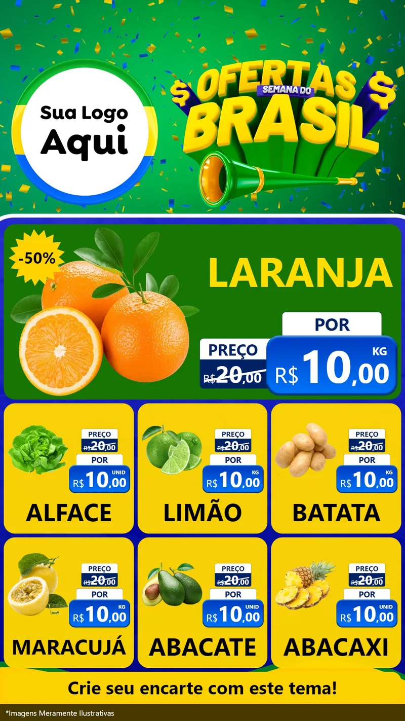 Modelo de Rede Social para Stories com o tema Ofertas Semana do Brasil para Hortifrúti