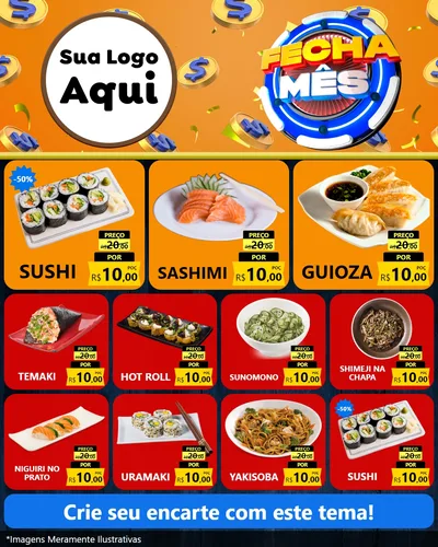 Modelo de Rede Social para Feed Instagram com o tema Fecha Mês para Comida japonesa