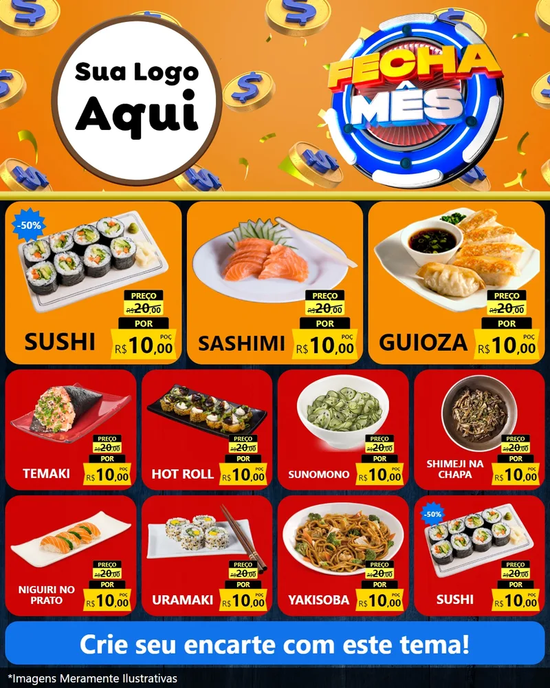Modelo de Rede Social para Feed Instagram com o tema Fecha Mês para Comida japonesa